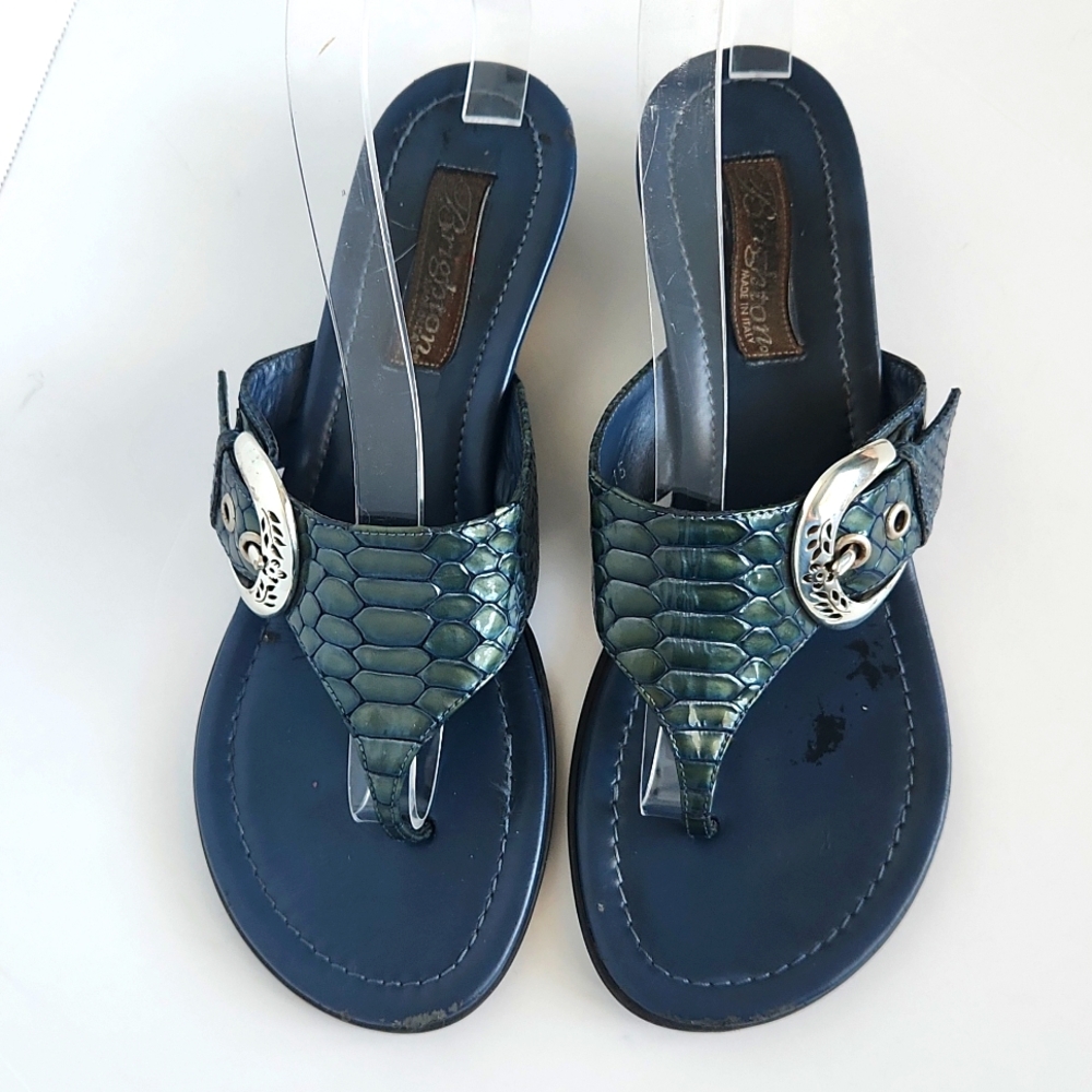 Brighton Lark Patent Leather Blue Sandals Size 7M